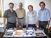From Left to Right: Toe-Blake Roy (BLF Canada director), Jack Cochrane (DEQ scholar in residence), Anita Demers (DEQ customer service), Germaine Chouinard (director of DEQ). Photo taken in 2013 when picking up resources to ship to Haiti.